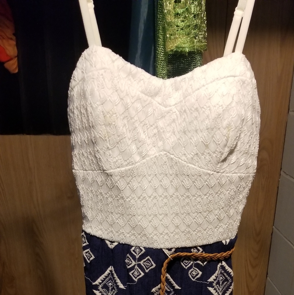 A White top and Blue at the bottom long dress